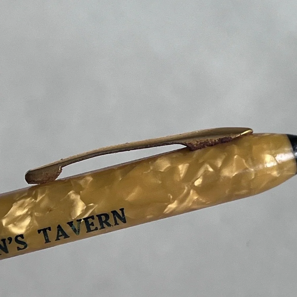 Vintage John's Tavern Milwaukee WI Advertising Mechanical Pencil Yellow Marbled